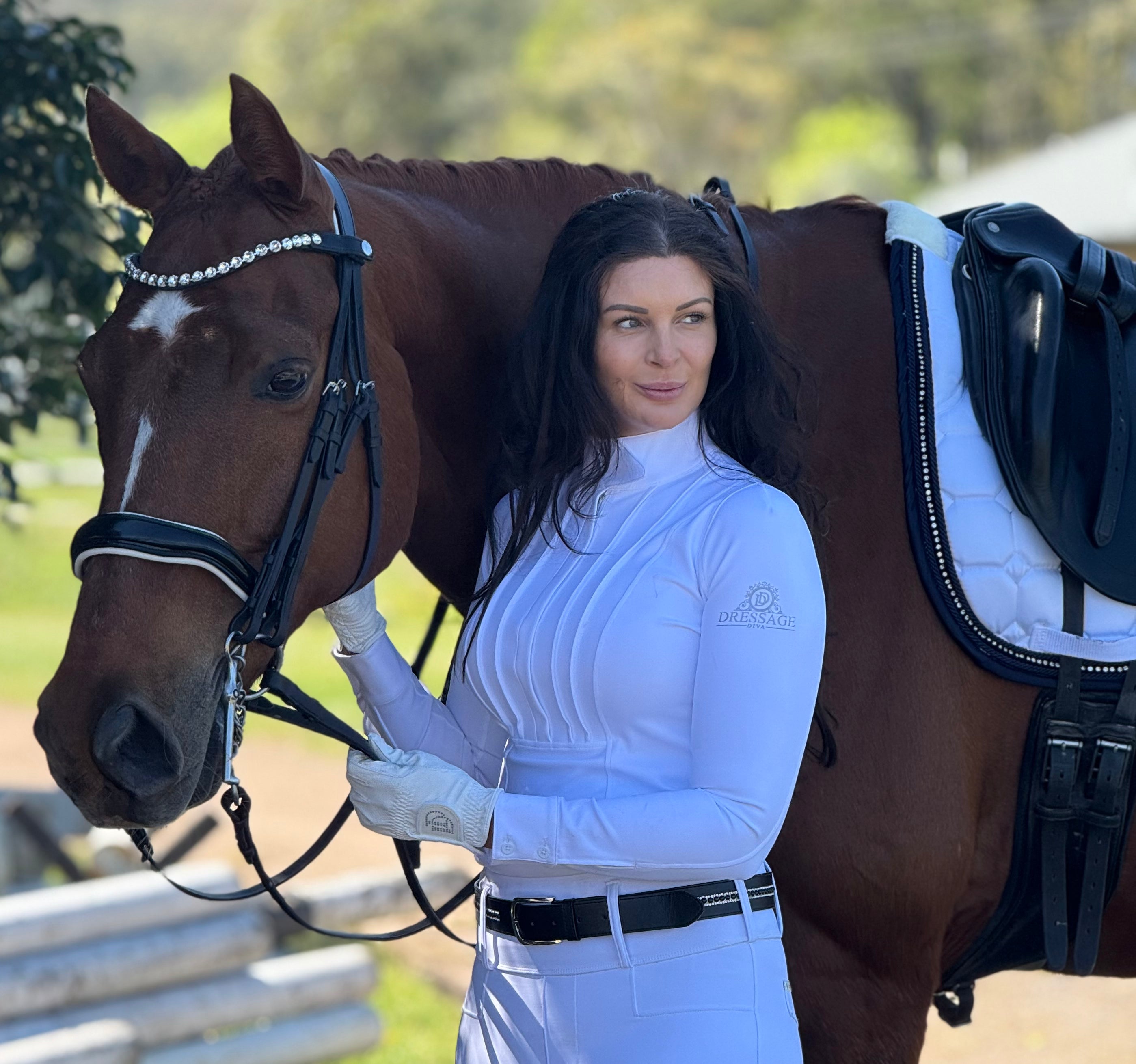 Dressage Competition shirt -White Pleated  Long Sleeve Competition  Shirt “The Isla”